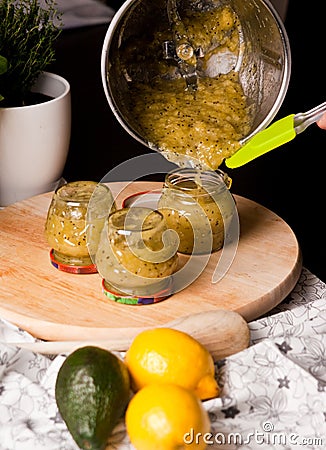 Homemade kiwi and bananas jam Stock Photo