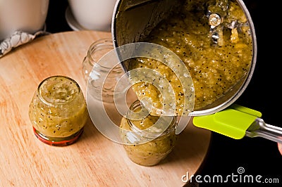 Homemade kiwi and bananas jam Stock Photo