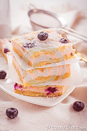 Homemade Layer Cheesecake with blueberries Stock Photo