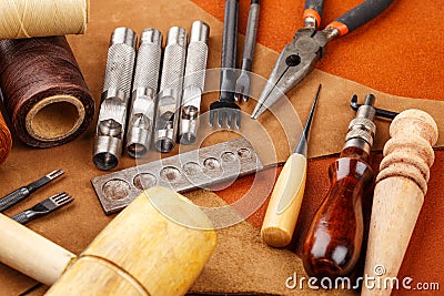 Homemade leather craft tool Stock Photo