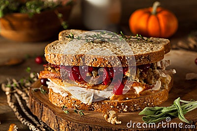 Homemade Leftover Thanksgiving Sandwich Stock Photo