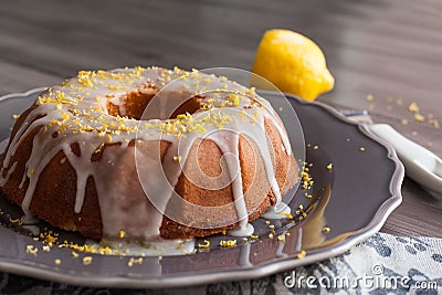 Homemade lemon cake with icing Stock Photo