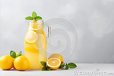 Homemade Lemonade with Mint - Refreshing Citrus Drink for a Hot Summer Day with copy space Stock Photo