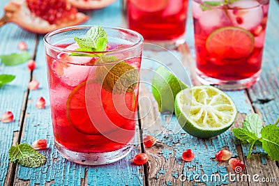 Homemade lemonade with pomegranate, mint and lime Stock Photo