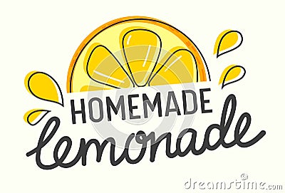 Homemade Lemonade Poster with Doodle Style Citrus Slice, Juicy Droplets and Hand Written Lettering for Banner Vector Illustration