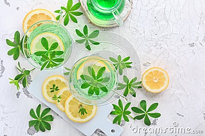 Homemade lemonade with sweet woodruff and lemon Galium odoratum Stock Photo