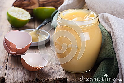 Homemade lime curd in glass jar Stock Photo