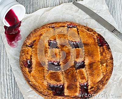 Homemade Linzer tart with blackcurrant jam Stock Photo