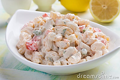 Homemade macaroni salad with vegetables Stock Photo