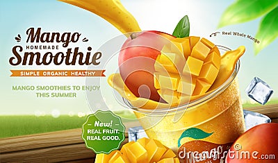 Homemade mango smoothie ads Vector Illustration