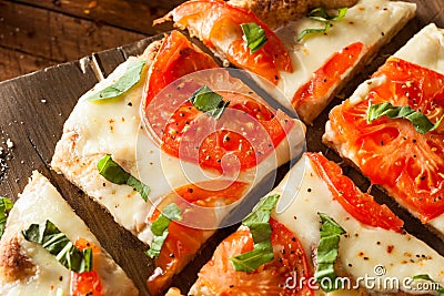 Homemade Margarita Flatbread Pizza Stock Photo