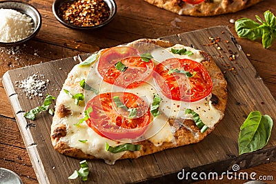 Homemade Margarita Flatbread Pizza Stock Photo