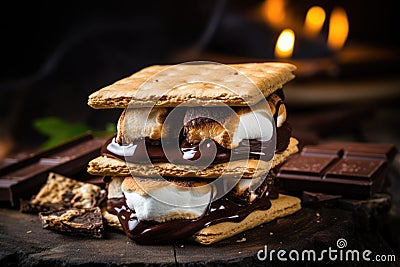Homemade marshmallow s'mores with chocolate on crackers Stock Photo