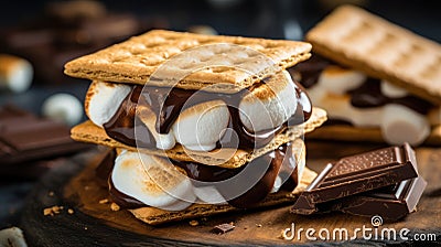 Homemade marshmallow s'mores with chocolate on crackers Stock Photo