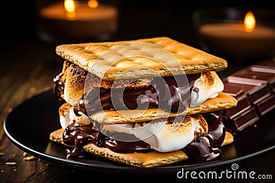 Homemade marshmallow s'mores with chocolate on crackers Stock Photo