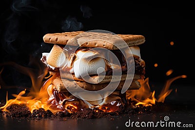 Homemade marshmallow s'mores with chocolate on crackers. Generative AI Stock Photo