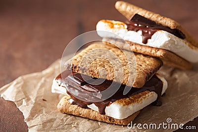 Homemade marshmallow s`mores with chocolate on crackers Stock Photo