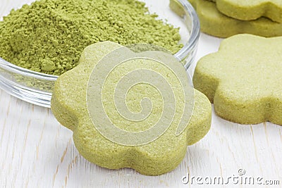 Homemade matcha green tea shortbread cookies Stock Photo
