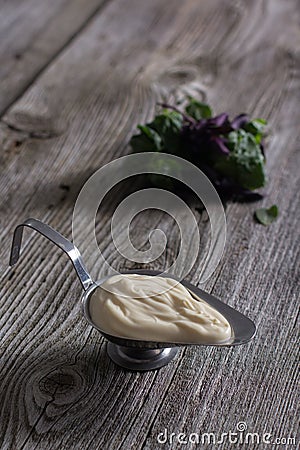 Homemade mayonnaise in a gravy boat Stock Photo