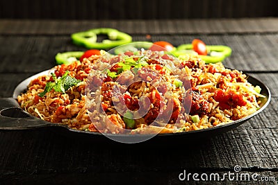 Homemade meat fried rice Stock Photo