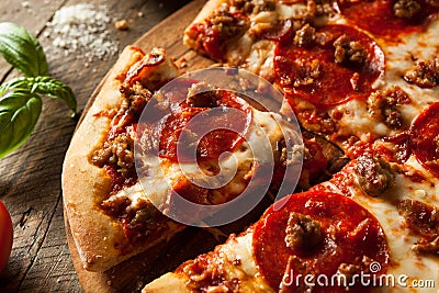 Homemade Meat Loves Pizza Stock Photo