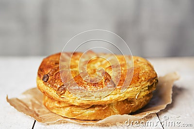 Homemade meat pie on a rustic table Stock Photo