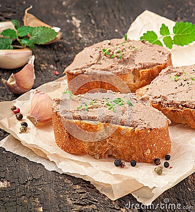 Homemade meat snack chicken liver pate Stock Photo