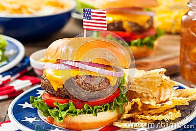 Homemade Memorial Day Hamburger Picnic Stock Photo