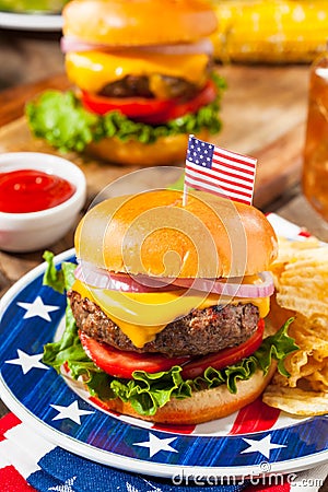 Homemade Memorial Day Hamburger Picnic Stock Photo