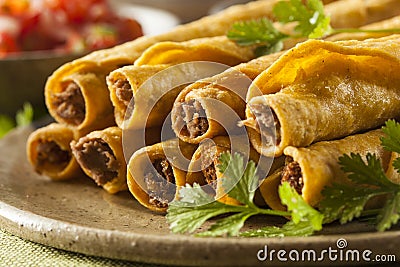 Homemade Mexican Beef Taquitos Stock Photo