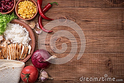 Homemade mexican chicken burrito . Stock Photo