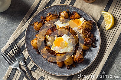 Homemade Mexican Huevos Rotos Eggs and Potatoes Stock Photo