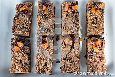 Homemade Muesli and Dried Fruit Granola Bars Stock Photo