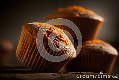 Homemade muffins with pumpkin on a dark background. Selective focus. Toned. Stock Photo