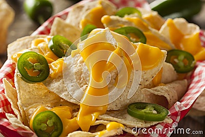 Homemade Nachos with Cheddar Cheese Stock Photo