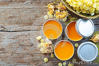 Homemade natural lip balm orange color from Annatto tree Stock Photo