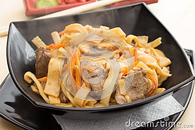 Homemade noodles with meat Stock Photo