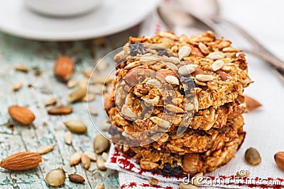 Homemade oatmeal cookies with seeds and raisin Stock Photo