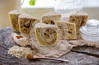 Homemade oats soap Stock Photo