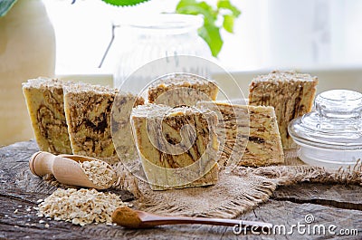 Homemade oats soap Stock Photo