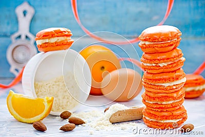 Homemade orange and mascarpone french macarons macaroons Stock Photo