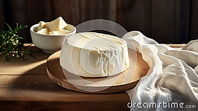 Homemade organic farm mozzarella cheese. AI generated image Stock Photo
