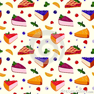 Homemade organic pie tart dessert vector illustration seamless pattern background Vector Illustration