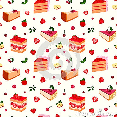 Homemade organic pie tart dessert vector illustration seamless pattern background Vector Illustration