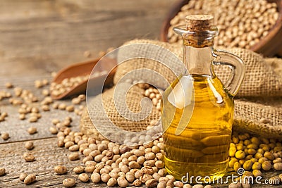 Homemade organically produced soybean oil Stock Photo