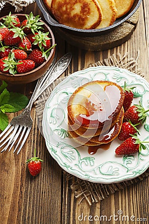 Homemade pancake with strawberry jam Stock Photo