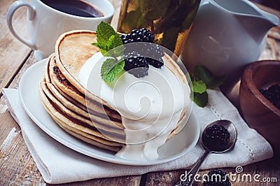 Homemade pancakes with blackberries Stock Photo