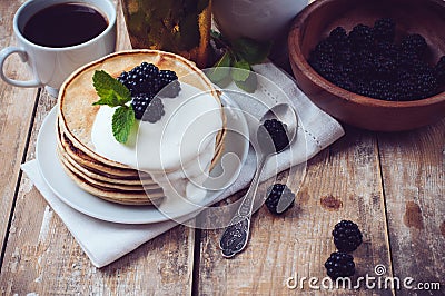Homemade pancakes with blackberries Stock Photo