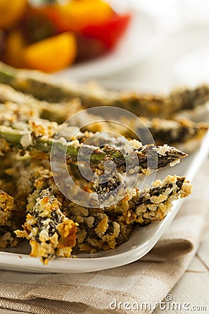 Homemade Panko Breaded Asparagus Stock Photo