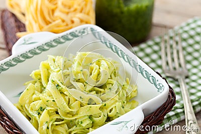 Homemade Papardelle With Pesto Stock Photo